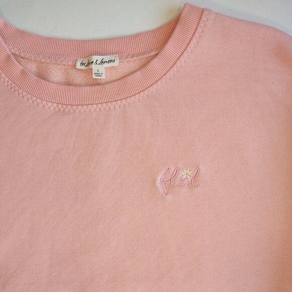 For Love & Lemons Embroidered Daisy Pink Sweatshirt Oversized Women Size Large - Picture 8 of 11